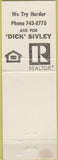 Matchbook Cover - Dick Sivley Olson Realtor Marysville CA