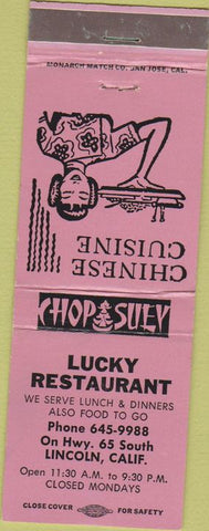 Matchbook Cover - Lucky Chinese Restaurant Lincoln CA