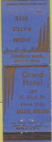 Matchbook Cover - Grand Hotel Salem OR Deco WEAR