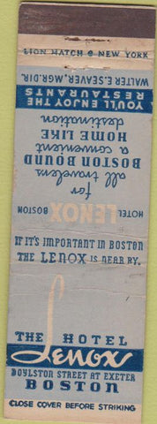 Matchbook Cover - The Hotel Lenox Boston MA WEAR