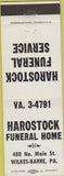 Matchbook Cover - Harostock Funeral Home Wilkes Barre PA