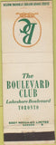 Matchbook Cover - The Boulevard Club Toronto ON Canada