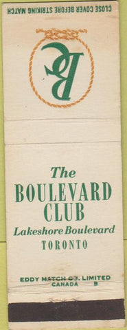 Matchbook Cover - The Boulevard Club Toronto ON Canada