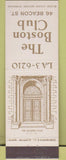 Matchbook Cover - The Boston Club MA