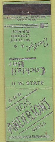 Matchbook Cover - Ross Anderson's Cocktail Bar  and  Grill
