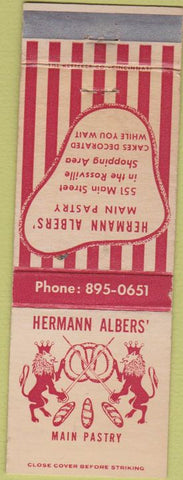 Matchbook Cover - Herman Albers' Pastry Statten Island NY
