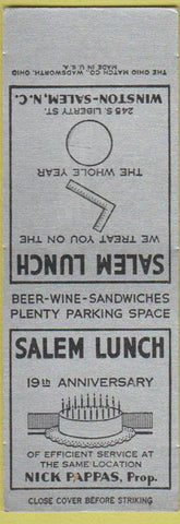 Matchbook Cover - Salem Lunch Counter Winston Salem NC