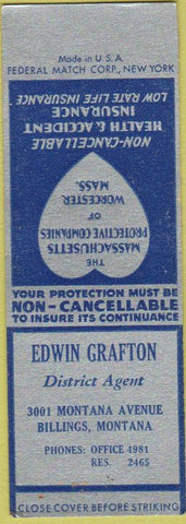 Matchbook Cover - Edwin Grafton Insurance Billings MT