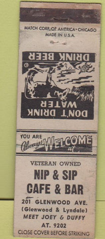 Matchbook Cover - Nip  and  Sip Cafe  and  Bar No town