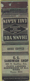 Matchbook Cover - C.C. Sandwich Shop Good Coffee WORN