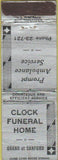 Matchbook Cover - Clock Funeral Home no town WORN