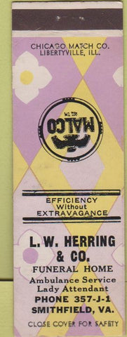 Matchbook Cover - Herring Funeral Home Smithfield VA