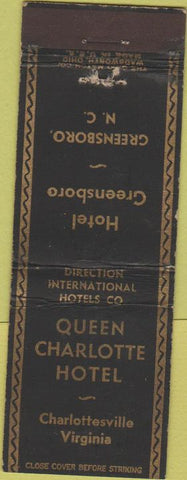 Matchbook Cover - Queen Charlotte Hotel VA Charlottesville VA