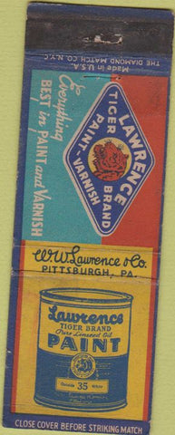 Matchbook Cover - Lawrence Tiger Brand Paint Pittsburgh PA