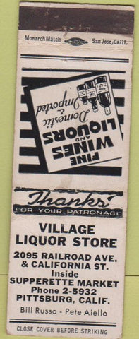 Matchbook Cover - Village Liquor Store Pittsburgh CA