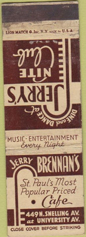 Matchbook Cover - Jerry's Night Club St Paul MN Cafe WEAR