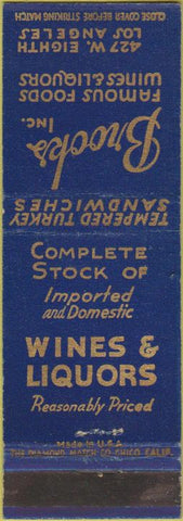 Matchbook Cover - Brooks Wine Foods Los Angeles CA