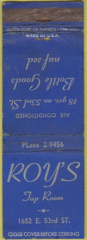 Matchbook Cover - Roy's Tap Room Bottle Goods nuf sed WEAR