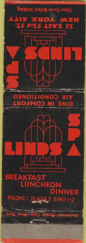 Matchbook Cover - Linds Spa Restaurant New York NY CREASE