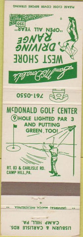 Matchbook Cover - West Shore Driving Range Golf Camp Hill PA