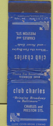 Matchbook Cover - Club Charles Baltimore MD WORN