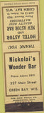 Matchbook Cover - Hotel Astor Nickolai's Bar Green Bay WI