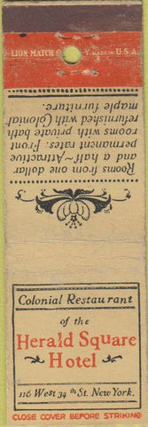 Matchbook Cover - Herald Square Hotel New York NY