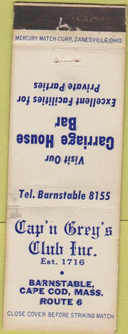 Matchbook Cover - Cap'n Grey's Club Bar Cape Cod MA