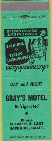 Matchbook Cover - Gray's Motel Imperial CA green