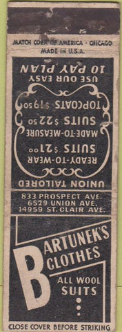 Matchbook Cover - Bartunek's Clothes no town