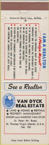 Matchbook Cover - Van Dyck Real Estate St Thomas VI