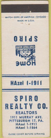 Matchbook Cover - Spiro Realty Pittsburgh PA