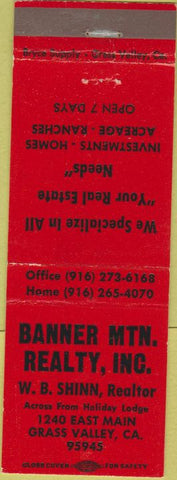 Matchbook Cover - Banner Mtn Realty Grass Valley CA