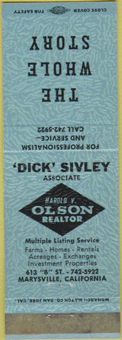 Matchbook Cover - Dick Sivley Olson Realtor Marysville CA