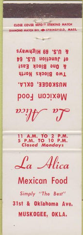 Matchbook Cover - La Alicia Mexican Food Muskogee OK