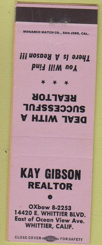 Matchbook Cover - Kay Gibson Realtor Whittier CA purple
