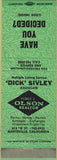 Matchbook Cover - Dick Sivley Olson Realtor Marysville CA