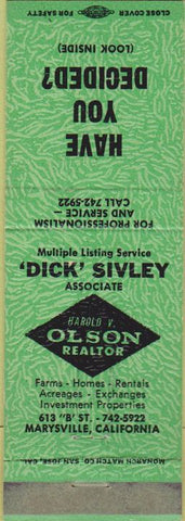 Matchbook Cover - Dick Sivley Olson Realtor Marysville CA