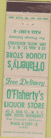 Matchbook Cover - O'Flaherty's Liquor Store New York NY