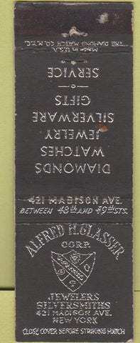 Matchbook Cover - Alfred Glasser Jewelers New York NY