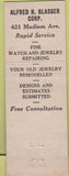 Matchbook Cover - Alfred Glasser Jewelers New York NY