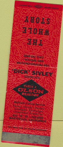 Matchbook Cover - Dick Sivley Olson Realtor Marysville CA