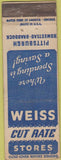 Matchbook Cover - Weiss Cut Rate Stores Pittsburgh PA