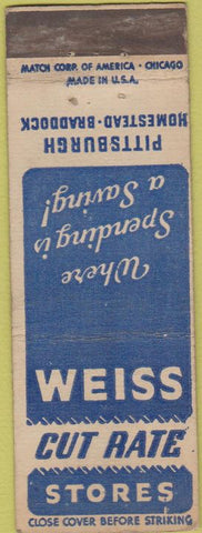 Matchbook Cover - Weiss Cut Rate Stores Pittsburgh PA