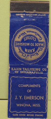 Matchbook Cover - Kahn Mens Clothes Emerson Winona MS