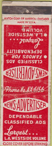 Matchbook Cover - Classified News Advertiser Los Angeles CA