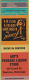 Matchbook Cover - Art's Package Liquor Store Beatrice NE