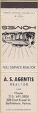 Matchbook Cover - A.S. Agentis Realtor Bethlehem PA