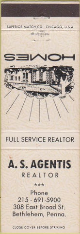 Matchbook Cover - A.S. Agentis Realtor Bethlehem PA
