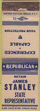 Matchbook Cover - Vote James Stanley State Representative